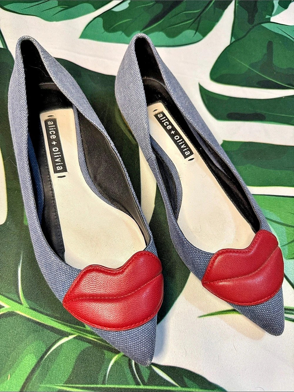 alice + olivia Pointed-Toe Flats in Blue & Red